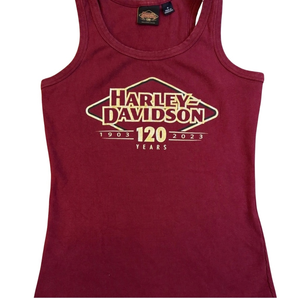 Harley-Davidson 120th Anniversary Tank Top Women’s Medium Red Ribbed Logo Graphi